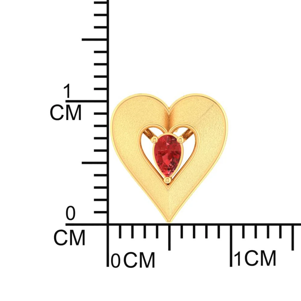 18k Gold Pendant In A Heart Shape And A Red Stone In The Middle - Image 4