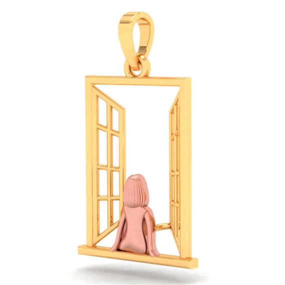 18k Gold Pendant In The Shape Of A Girl In Front Of A Window From Online Exclusive Collection - Image 2