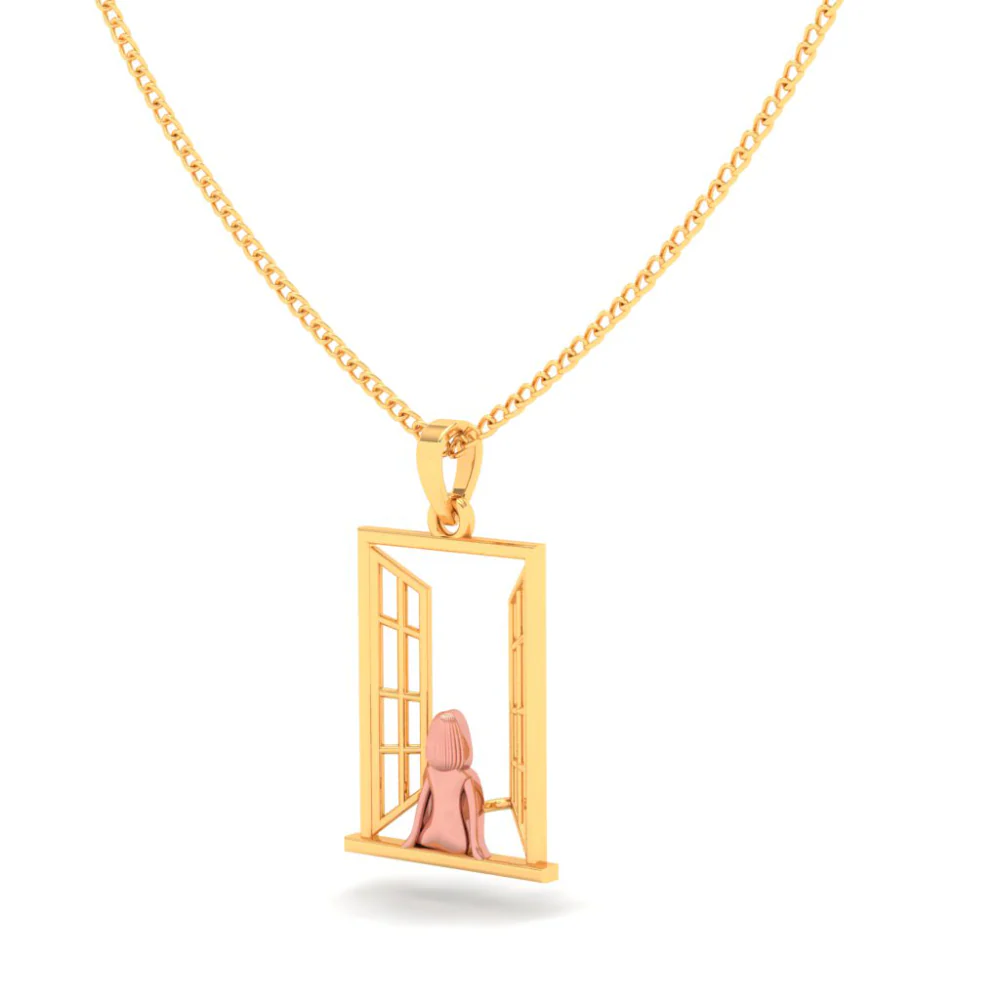 18k Gold Pendant In The Shape Of A Girl In Front Of A Window From Online Exclusive Collection - Image 5