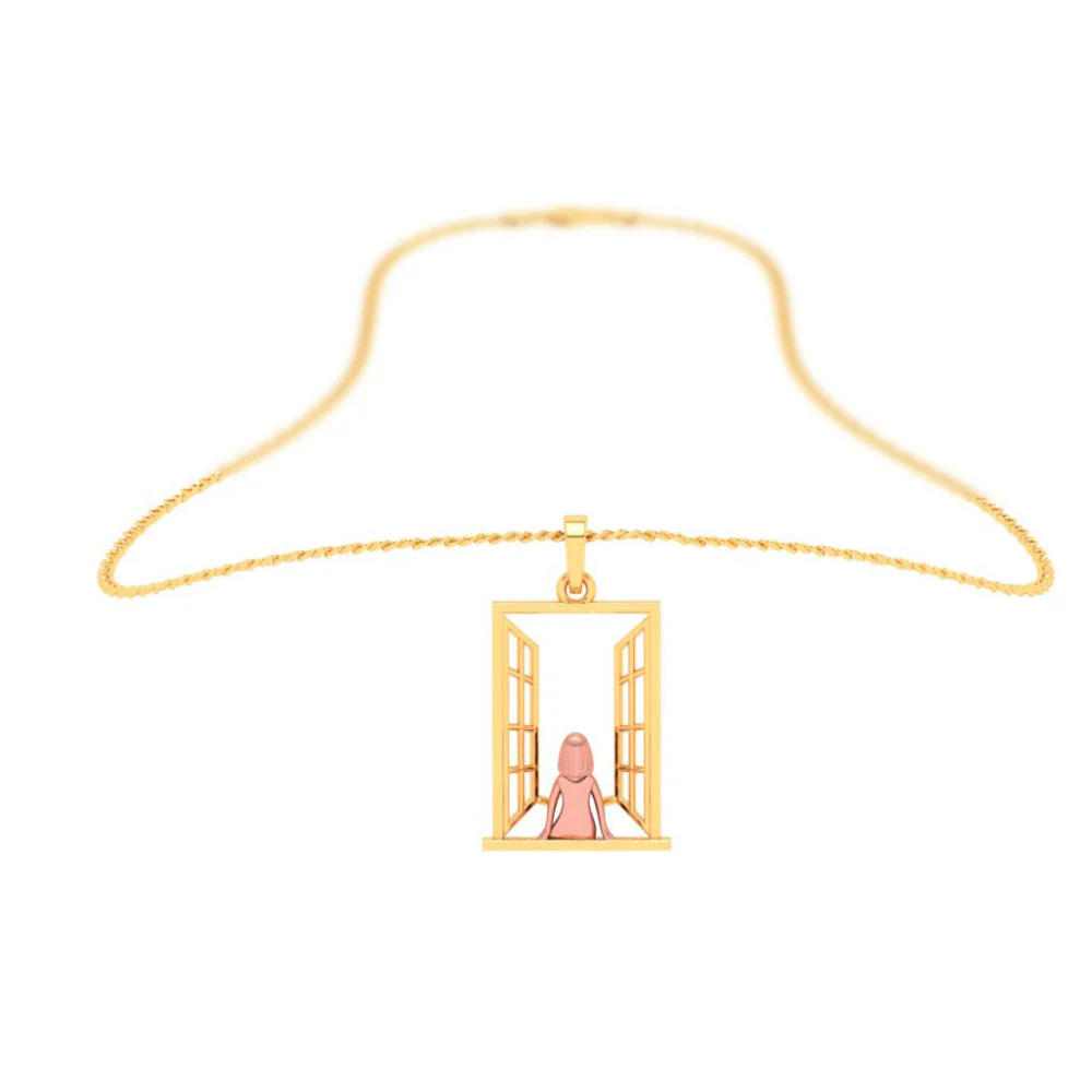 18k Gold Pendant In The Shape Of A Girl In Front Of A Window From Online Exclusive Collection - Image 6