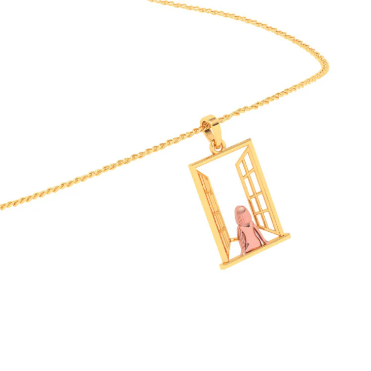 18k Gold Pendant In The Shape Of A Girl In Front Of A Window From Online Exclusive Collection - Image 7