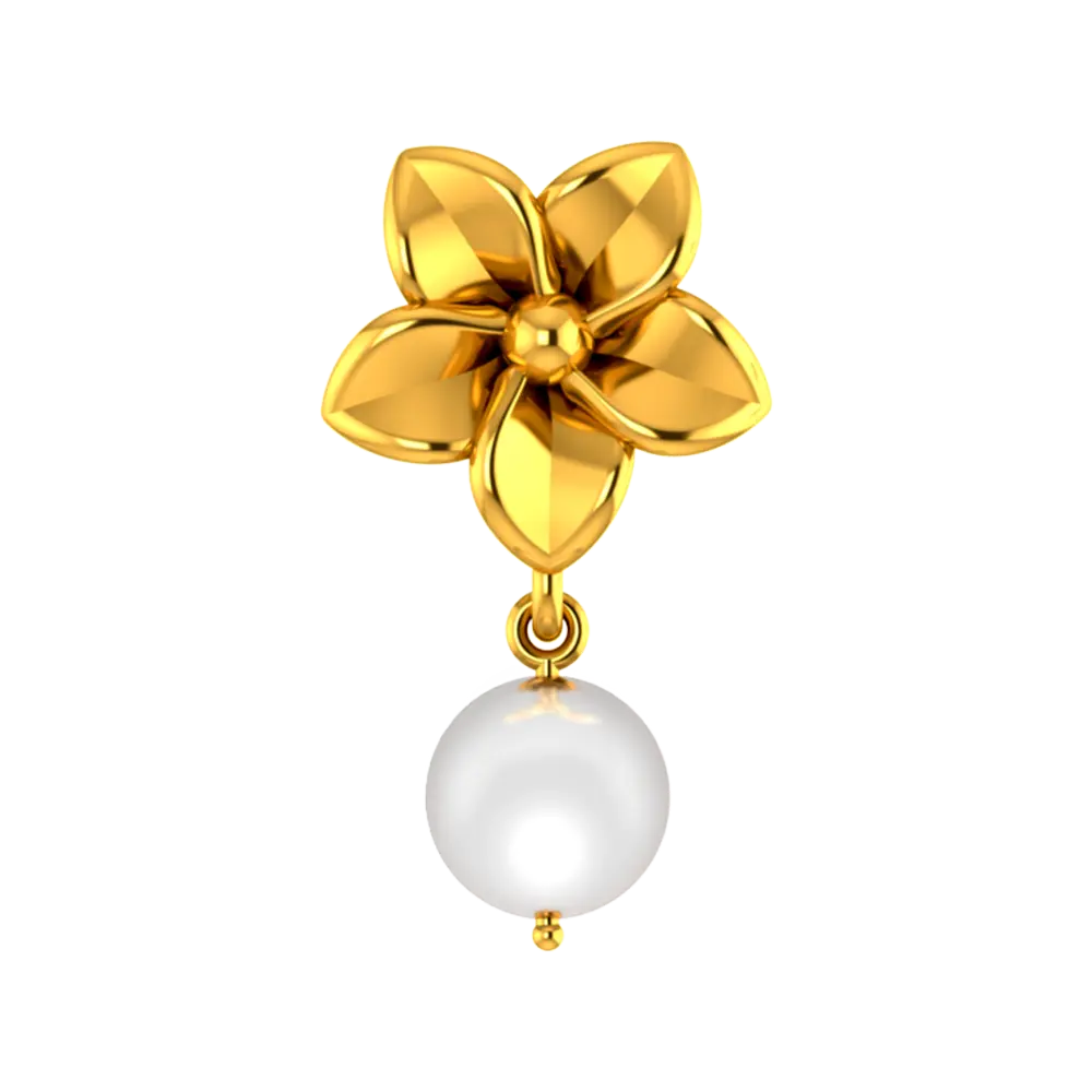 18k Gold Pendant With A Five-petal Floral Design And A Pearl