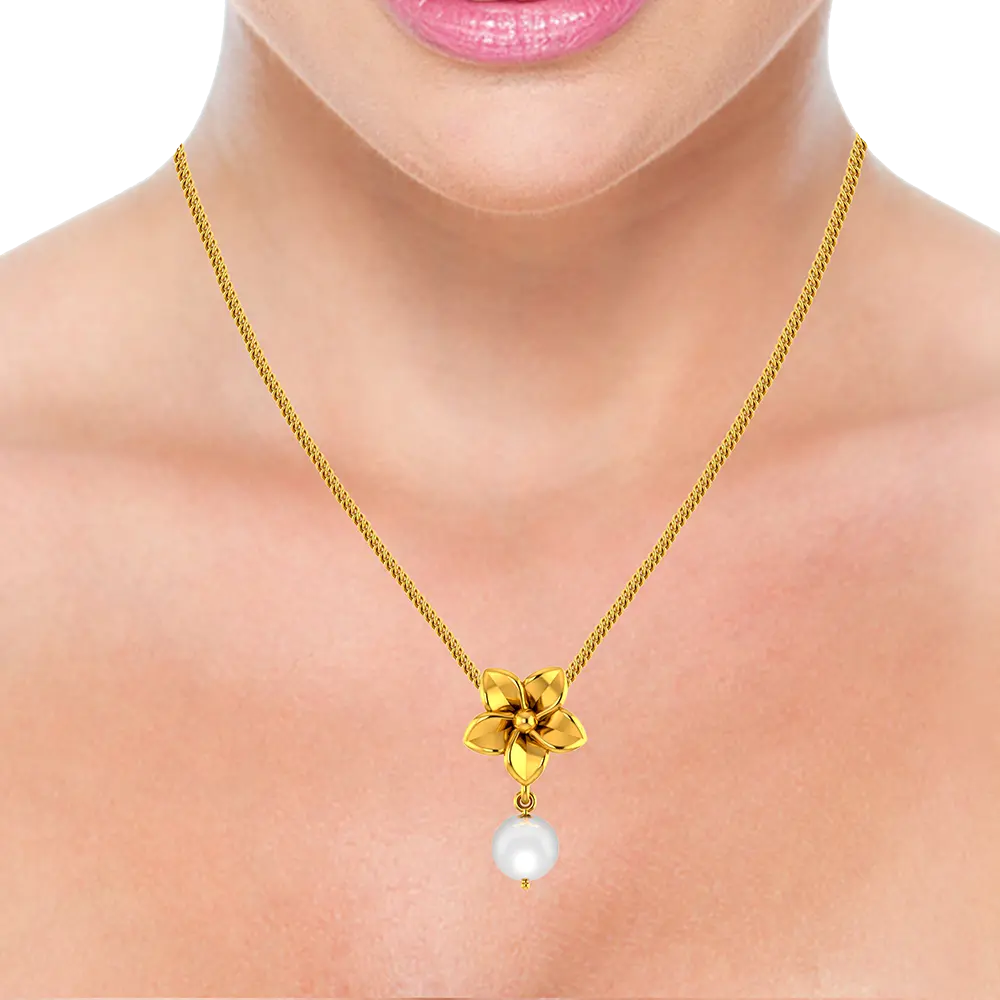 18k Gold Pendant With A Five-petal Floral Design And A Pearl - Image 5