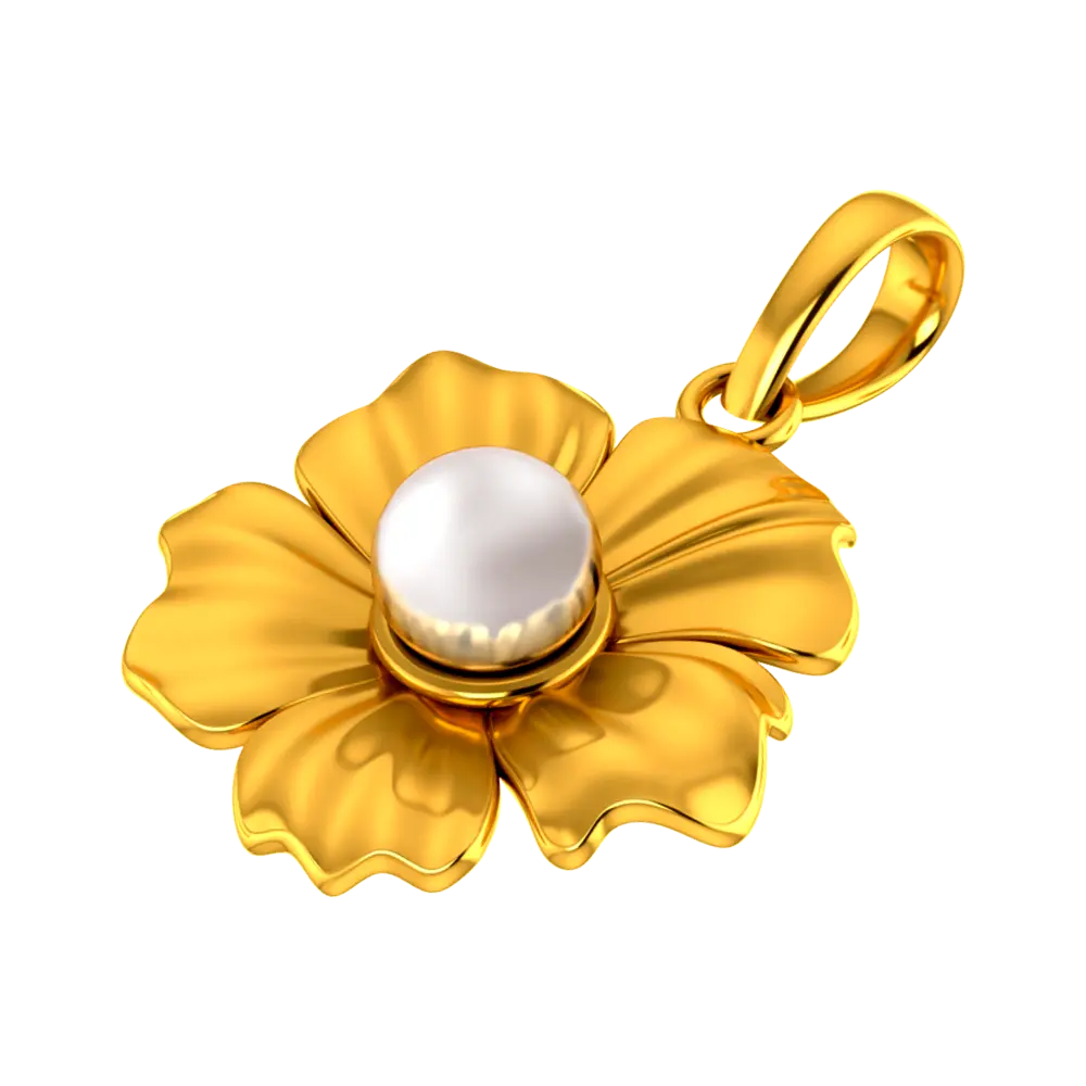 18k Gold Pendant With A Five-petal Floral Design And A Pearl Centre - Image 2