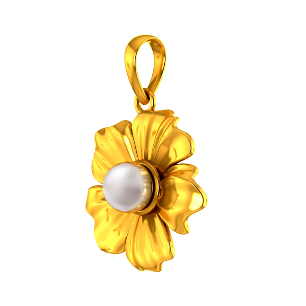 18k Gold Pendant With A Five-petal Floral Design And A Pearl Centre - Image 3