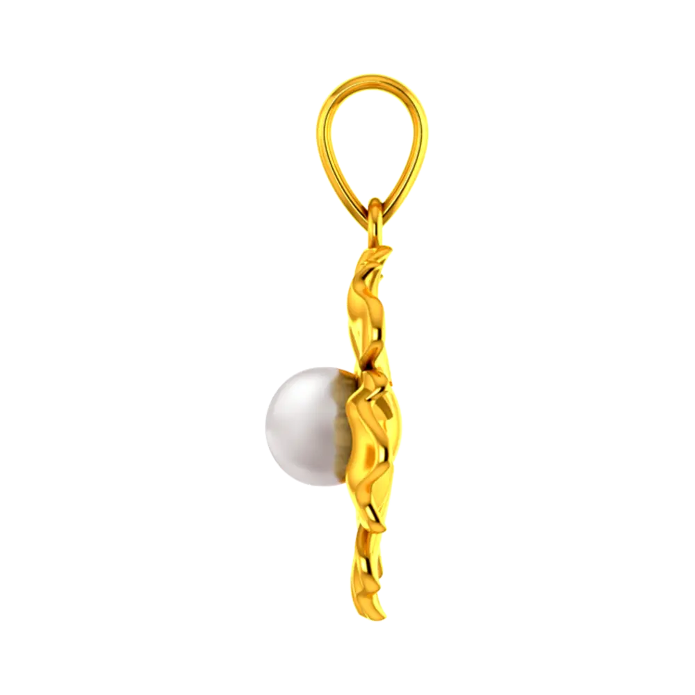 18k Gold Pendant With A Five-petal Floral Design And A Pearl Centre - Image 4