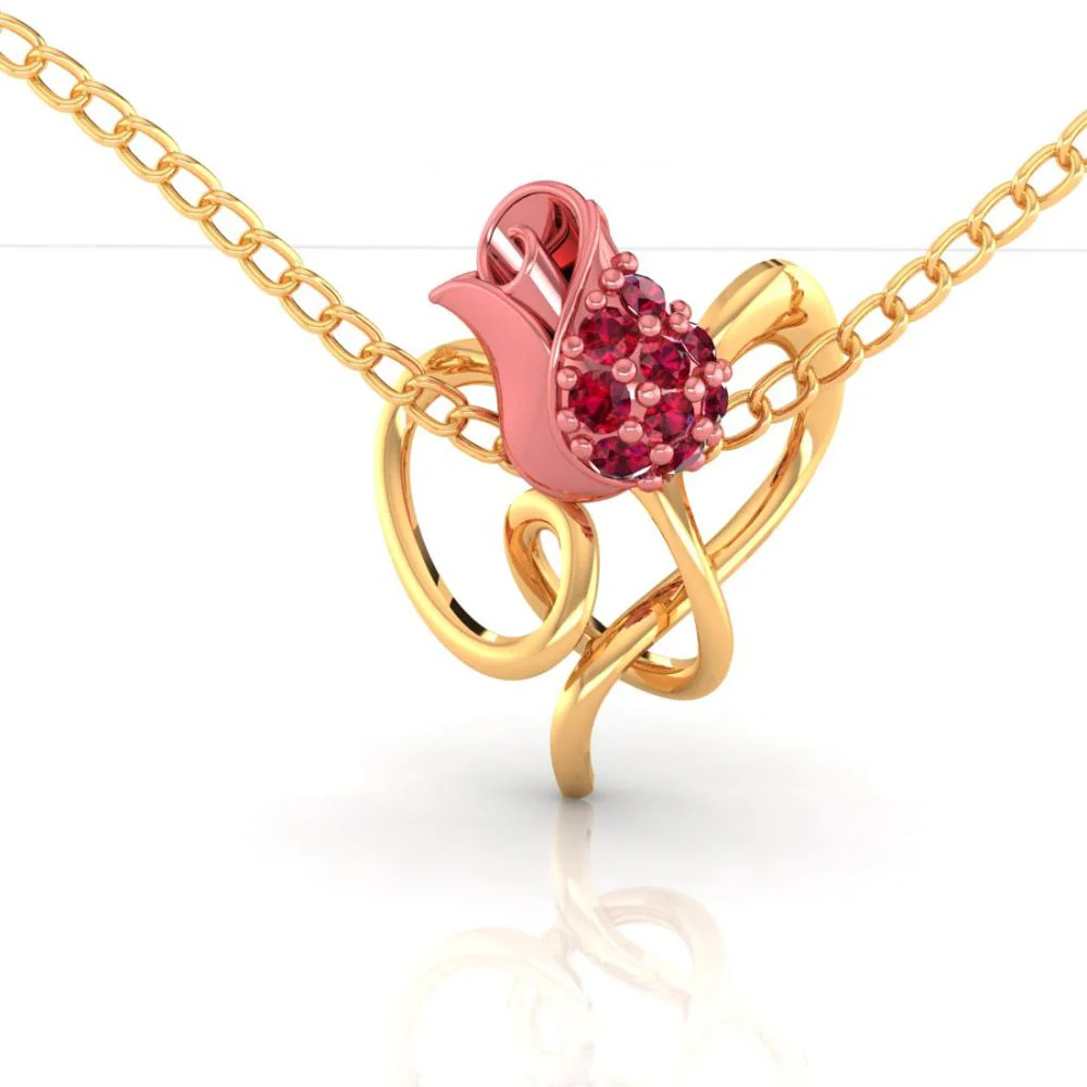 18k Gold Pendant With Stone-studded Yellow Entwined In A Leaf Design