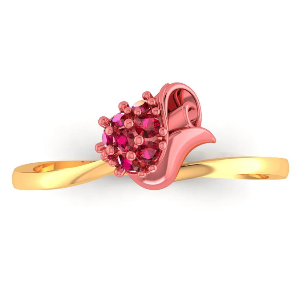 18k Gold Ring Featuring A Yellow Motif With A Red Stone