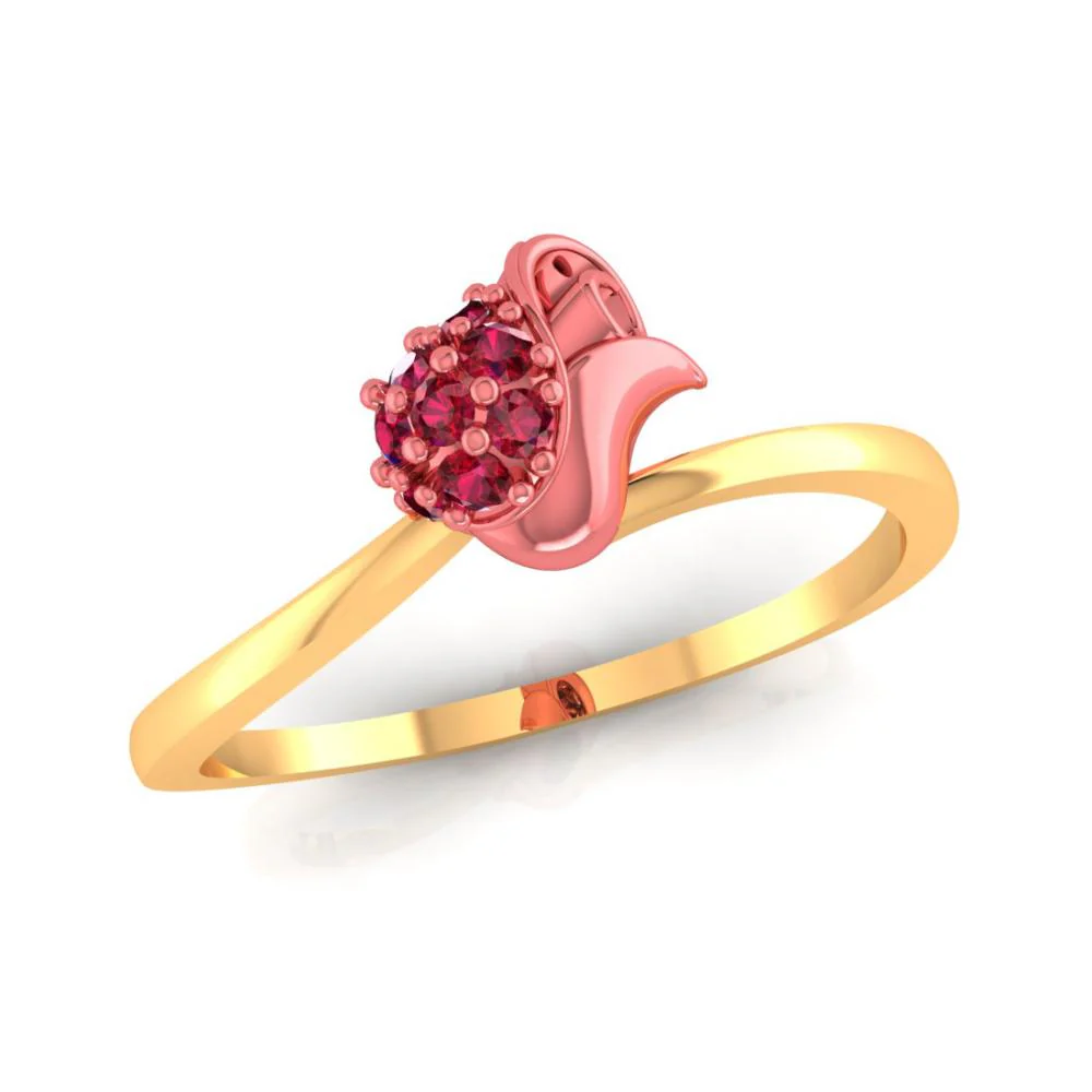 18k Gold Ring Featuring A Yellow Motif With A Red Stone - Image 2