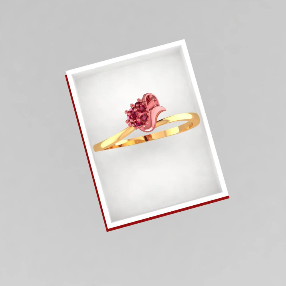 18k Gold Ring Featuring A Yellow Motif With A Red Stone - Image 6