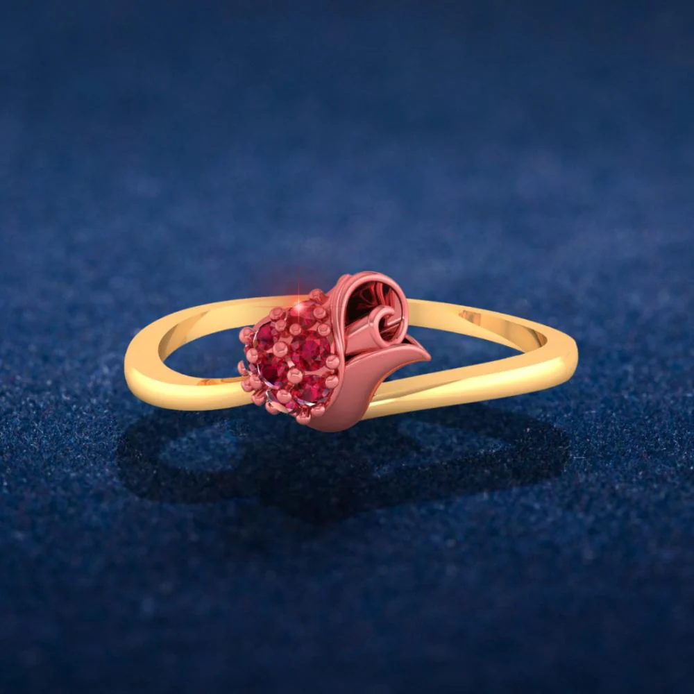 18k Gold Ring Featuring A Yellow Motif With A Red Stone - Image 7