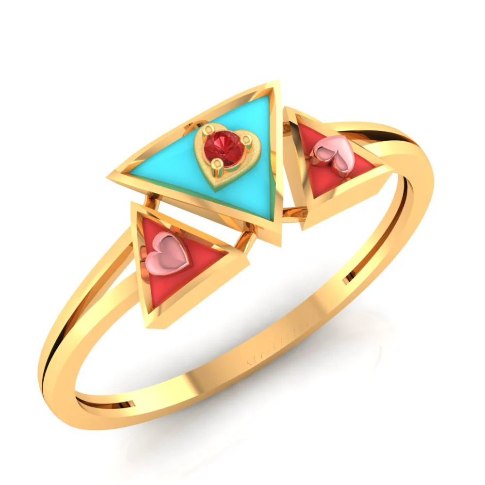18k Gold Ring With A Triad Of Triangular Geometric Patterns On Top - Image 2