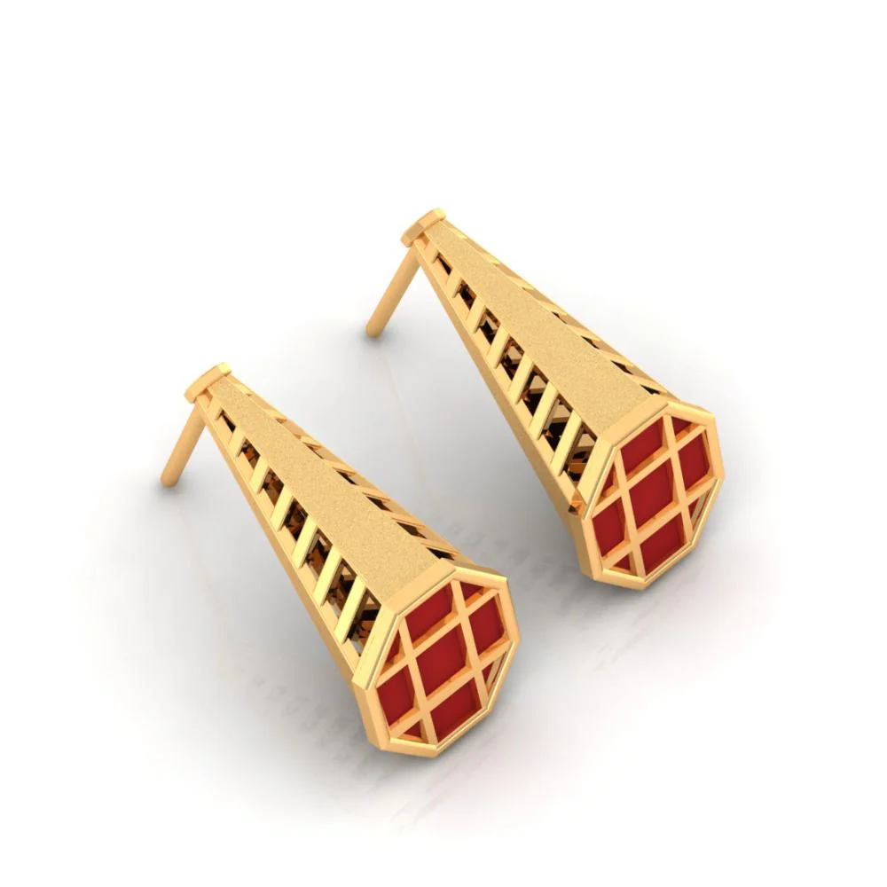 18k Gorgeous Conical Gold Earrings With A Reddish Tint - Image 3