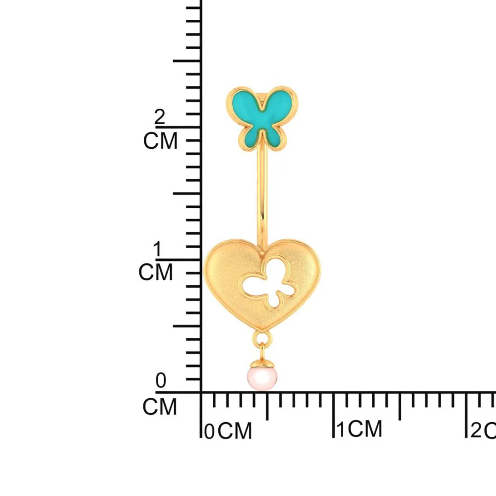 18k Heart-shaped Dangler Gold Earrings With Butterflies And Pearl Drop - Image 4