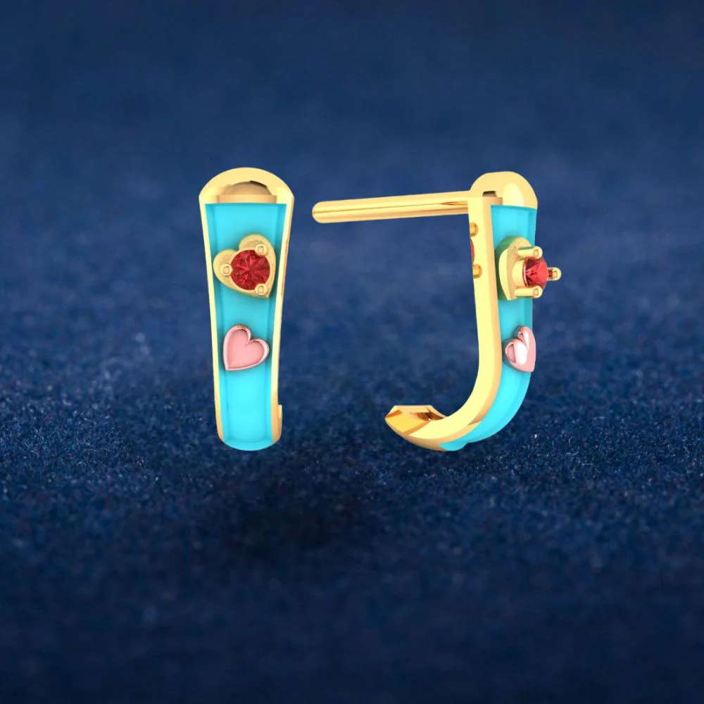 18k Heart-studded J-shaped Gold Earrings - Image 7