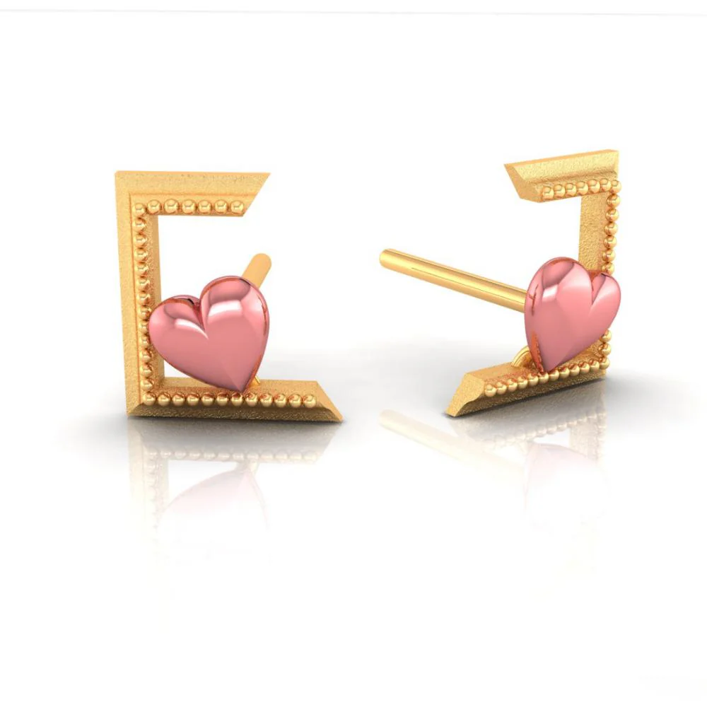 18k Hearts And Half Square Style Gold Earrings - Image 3