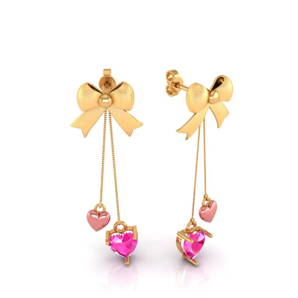 18k Hearts With Bow Style Gold Earrings - Image 3
