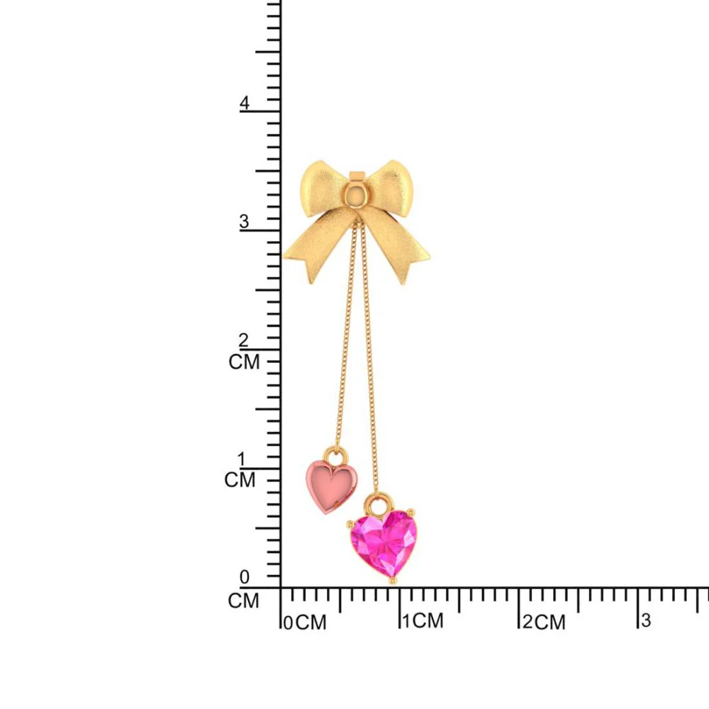 18k Hearts With Bow Style Gold Earrings - Image 5