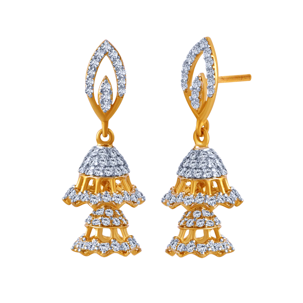 18k Intricate Diamond Jhumka - Image 2