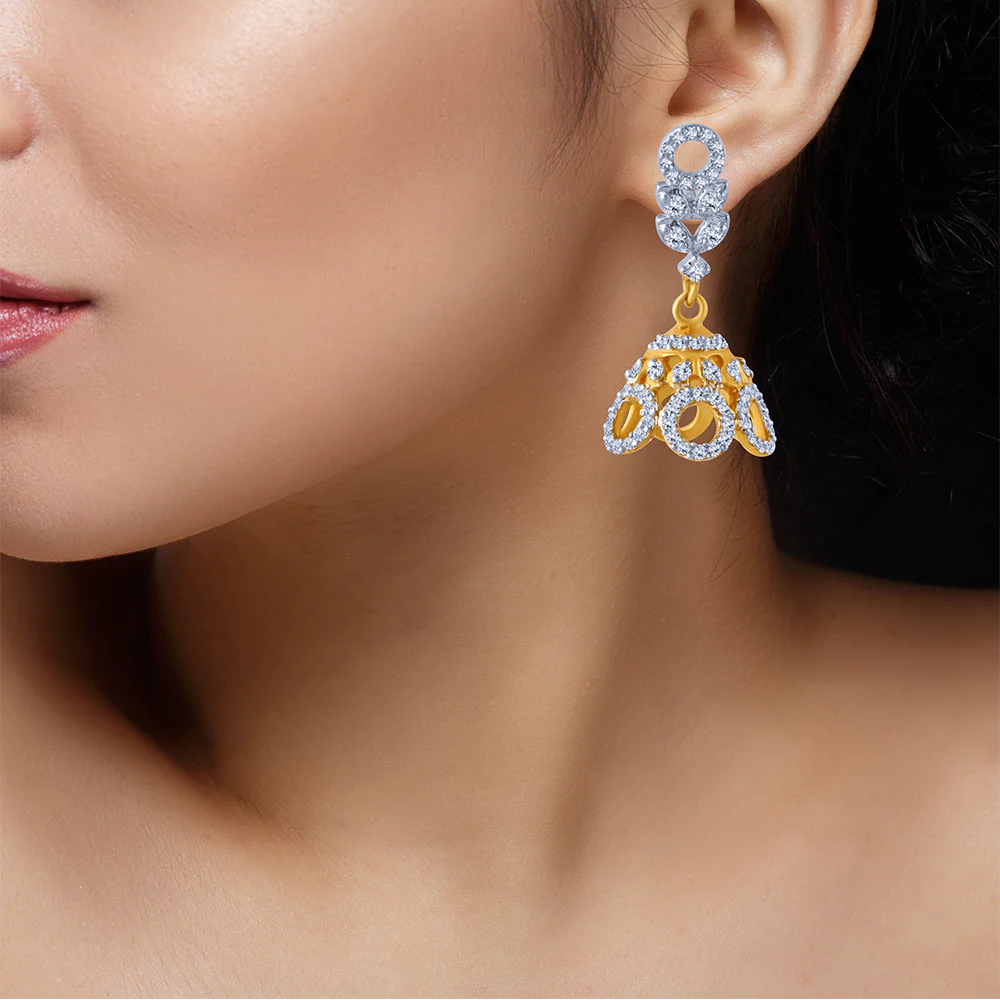 18k Jhumka Style Earring With A Circular Shape Detail - Image 4