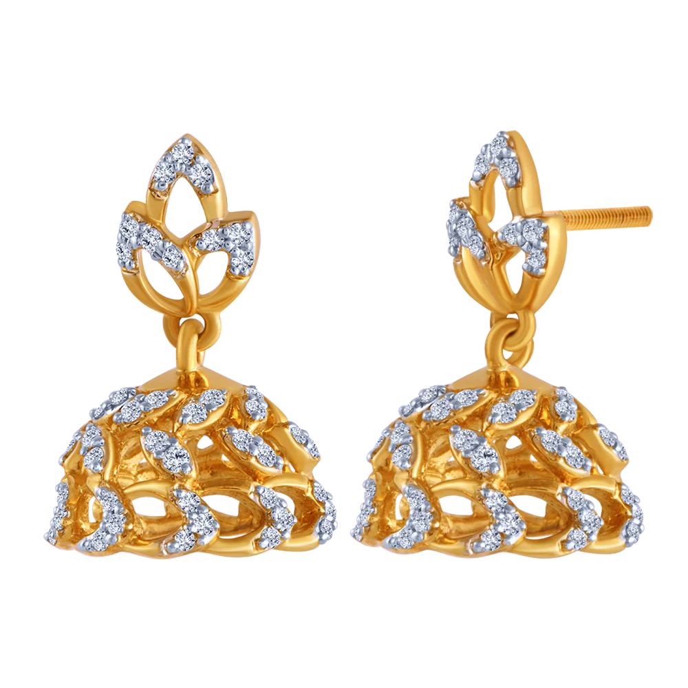 18k Jhumka Style Earring With A Flower Shape Detail - Image 2