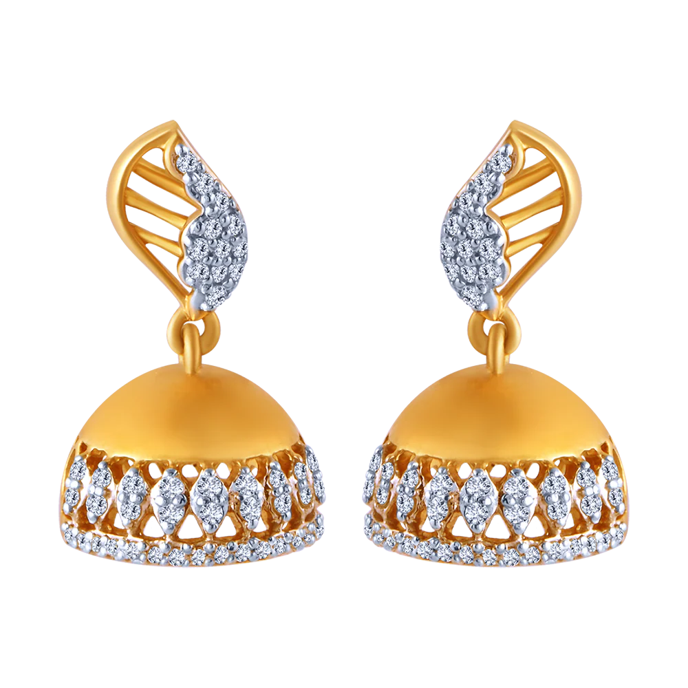 18k Jhumka Style Earring With A Leaf Shape Detail