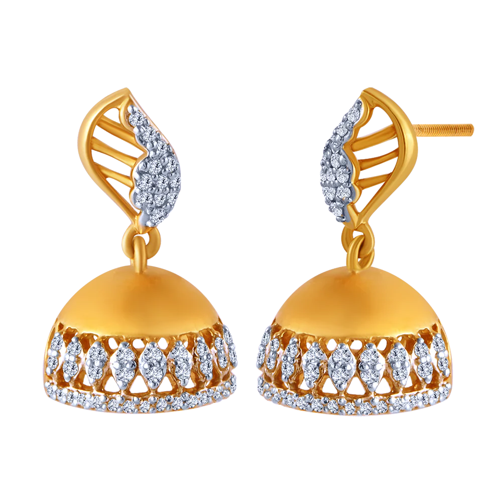 18k Jhumka Style Earring With A Leaf Shape Detail - Image 2