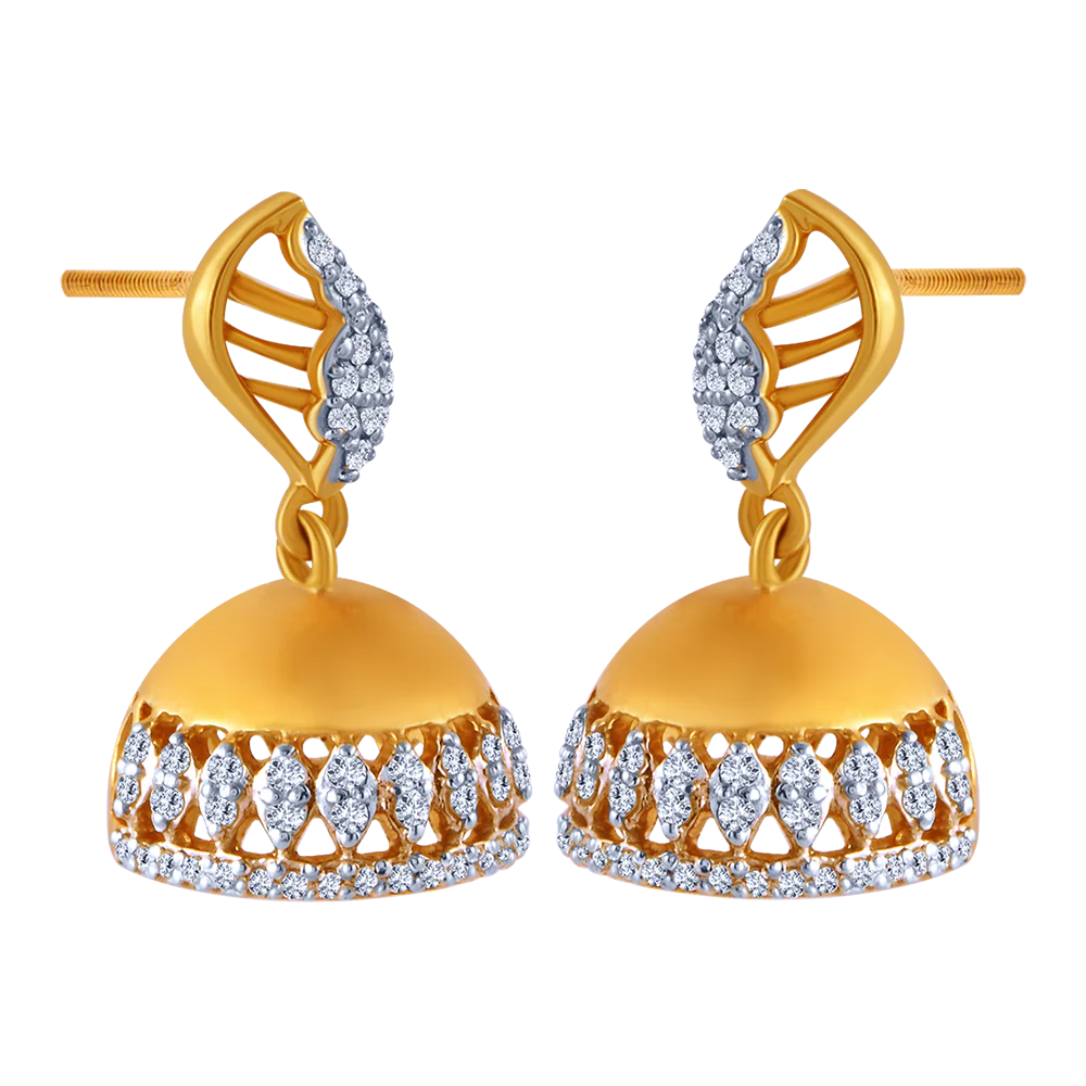 18k Jhumka Style Earring With A Leaf Shape Detail - Image 3