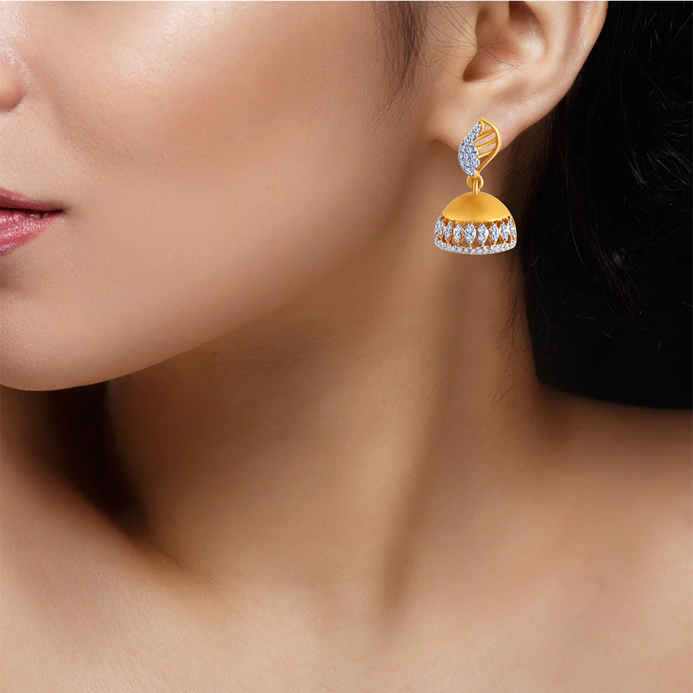 18k Jhumka Style Earring With A Leaf Shape Detail - Image 4