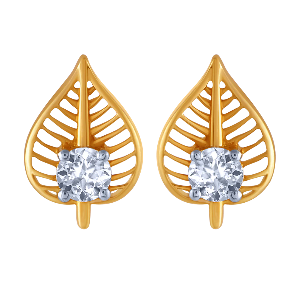18k Leaf Shape Diamond Earring.