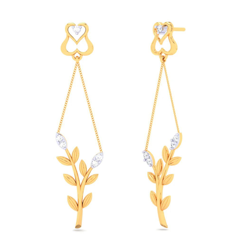 18k Leafy Design Diamond Earring With A Unique Heart Shape\
detail From Diamond Collection - Image 2