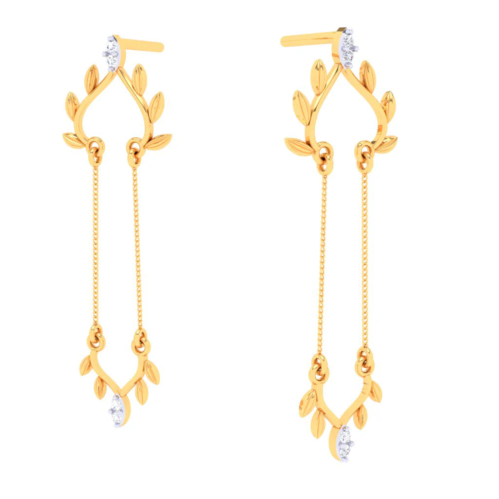 18k Leafy Design Drop Style Diamond Earring From\
diamond Collection - Image 4