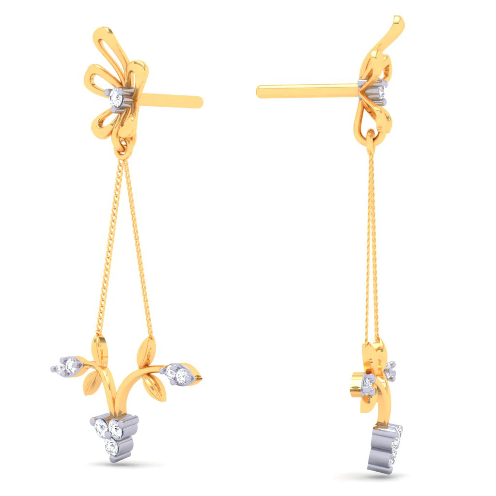 18k Leafy Design Drop Style Diamond Earring With A Unique \
flower Shape Detail From Diamond Collection - Image 5