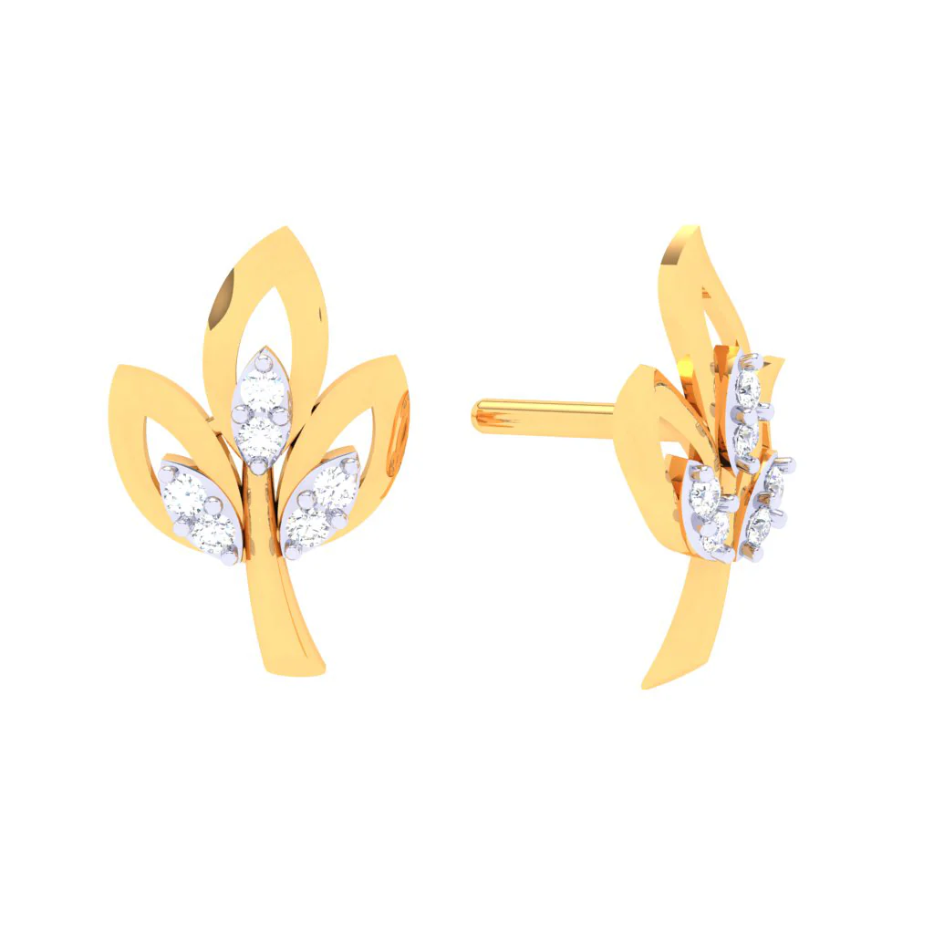 18k Leaves Shape Diamond Stud Earrings From\
diamond Collection - Image 2