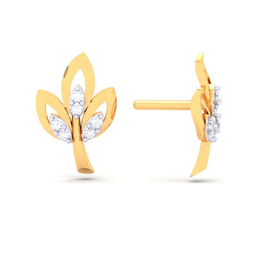 18k Leaves Shape Diamond Stud Earrings From\
diamond Collection - Image 3