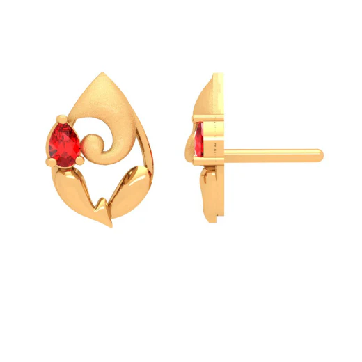 18k Lord Ganesha Gold Earrings With Bis Hallmark And Unique Red Gemstones. - Image 3