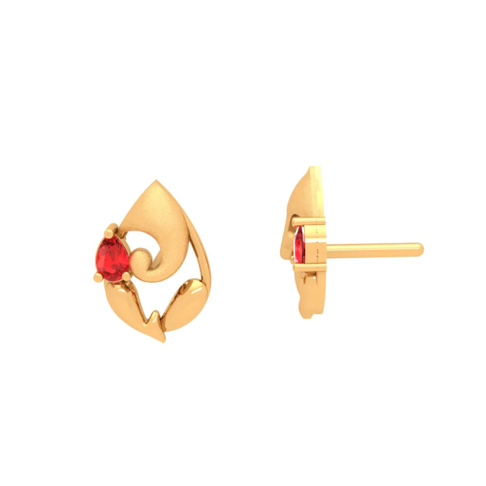 18k Lord Ganesha Gold Earrings With Bis Hallmark And Unique Red Gemstones. - Image 4
