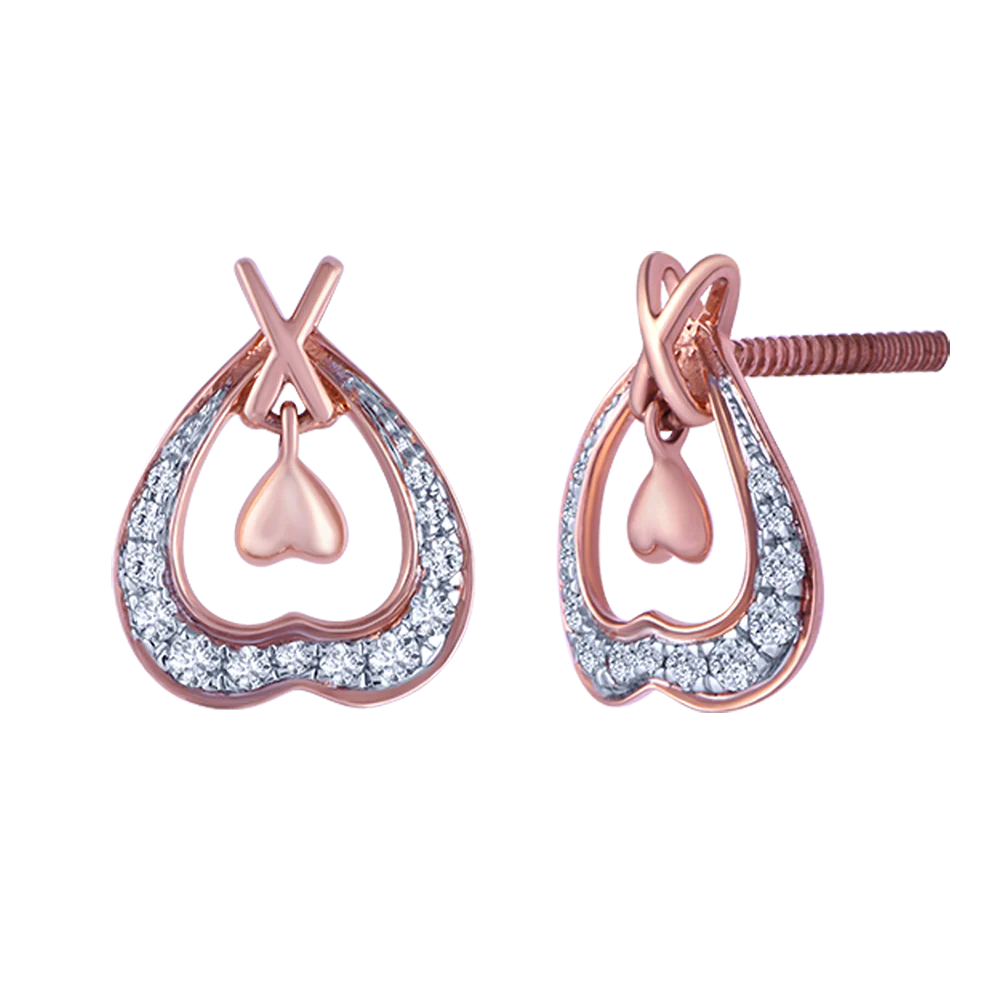 18k Love Shaped Yellow Gold Diamond Stud Earrings - Image 2