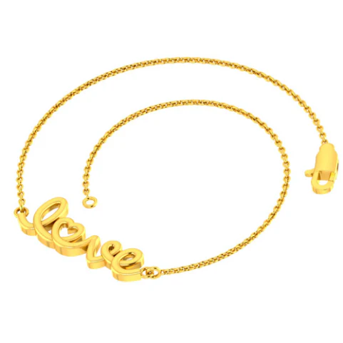 18k Minimal Gold Bracelet With Love Text For Women From Pc Chandra - Image 2