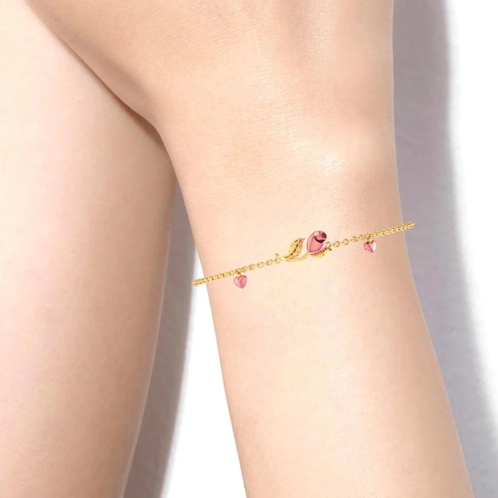 18k Pink Flower Gold Bracelet - Image 6
