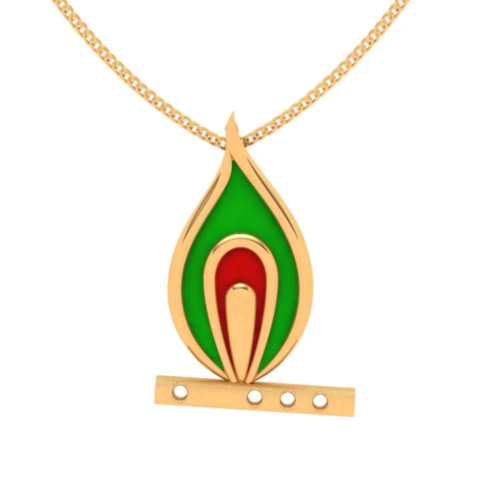 18k Predominant Peacock Feather Gold Pendant - Image 4