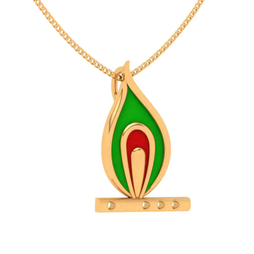18k Predominant Peacock Feather Gold Pendant - Image 5