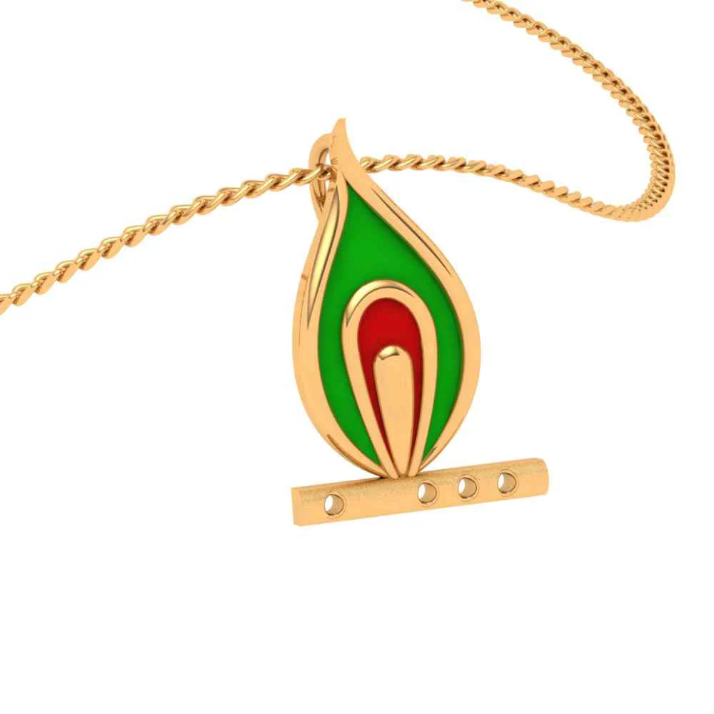 18k Predominant Peacock Feather Gold Pendant - Image 7