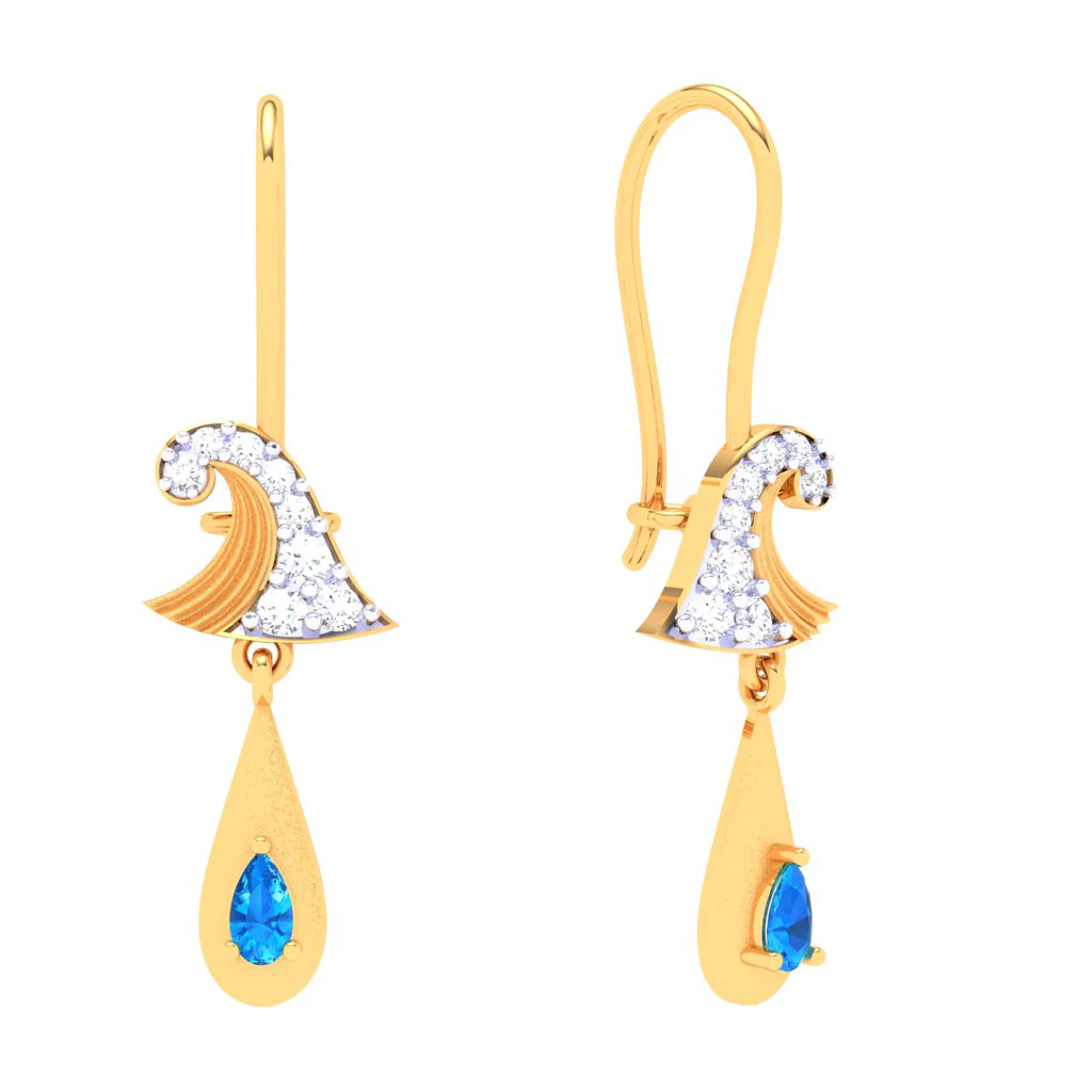 18k Rain Themed Exclusive Gold Diamond Earrings For Women - Image 2