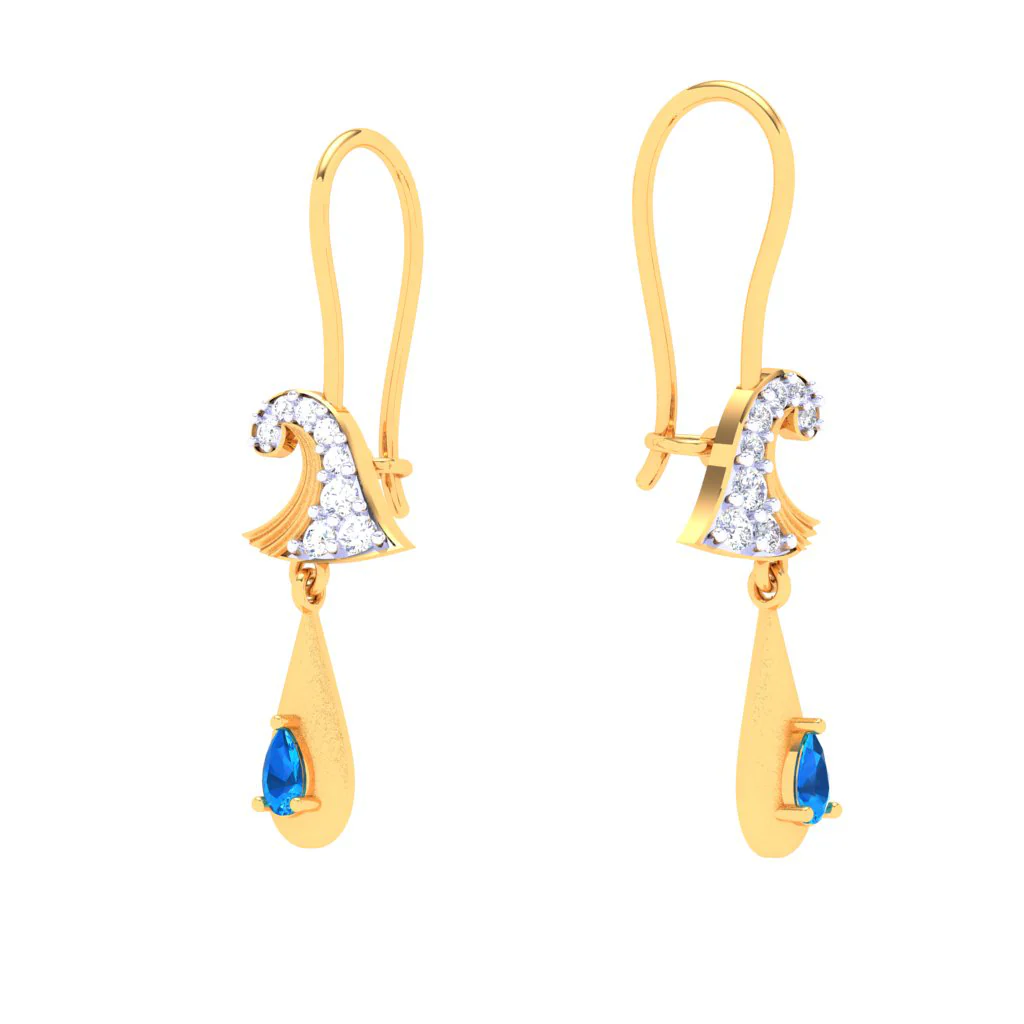 18k Rain Themed Exclusive Gold Diamond Earrings For Women - Image 3