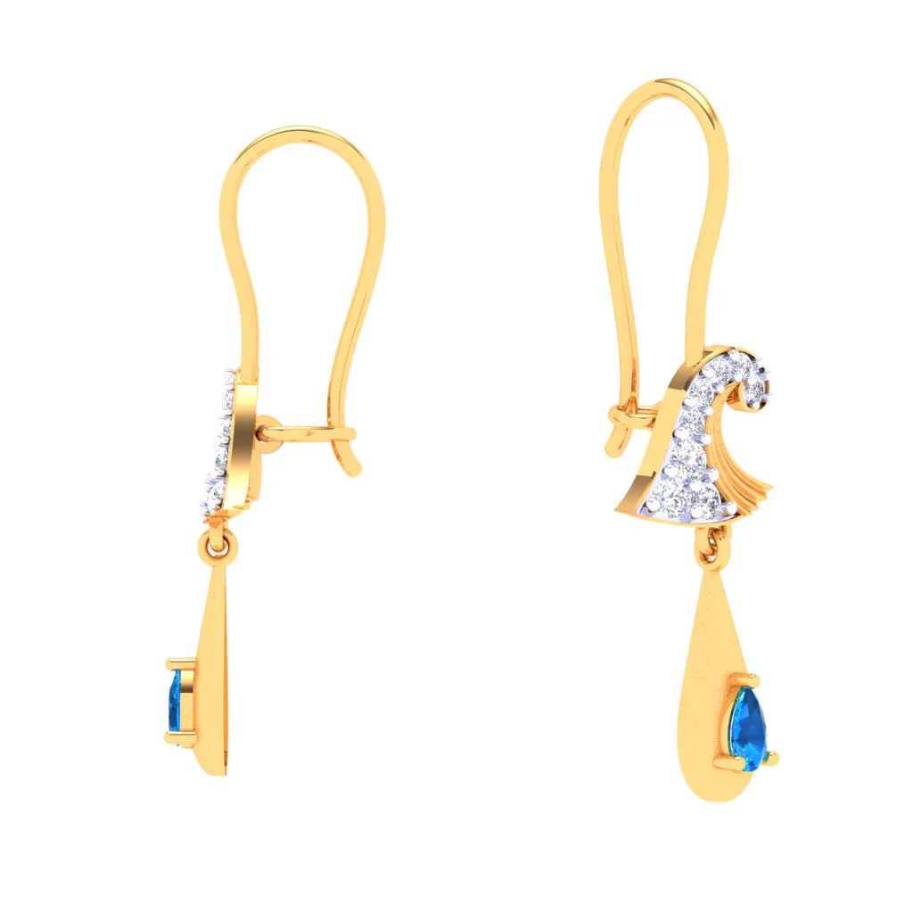 18k Rain Themed Exclusive Gold Diamond Earrings For Women - Image 4