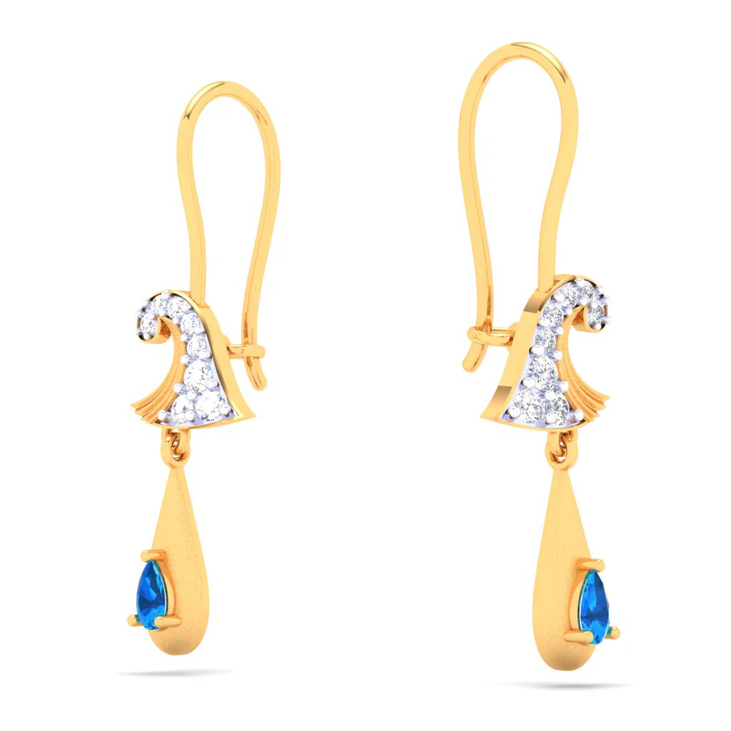 18k Rain Themed Exclusive Gold Diamond Earrings For Women - Image 6