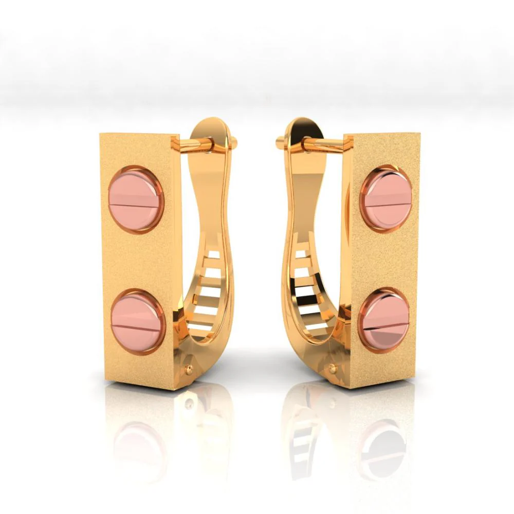 18k Rectangle Shaped Gold Earrings With Two Yellow Gold Coloured Dots - Image 3