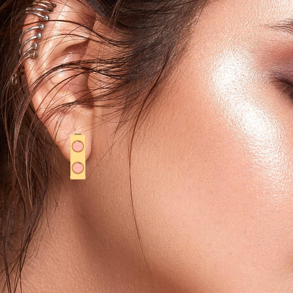 18k Rectangle Shaped Gold Earrings With Two Yellow Gold Coloured Dots - Image 4