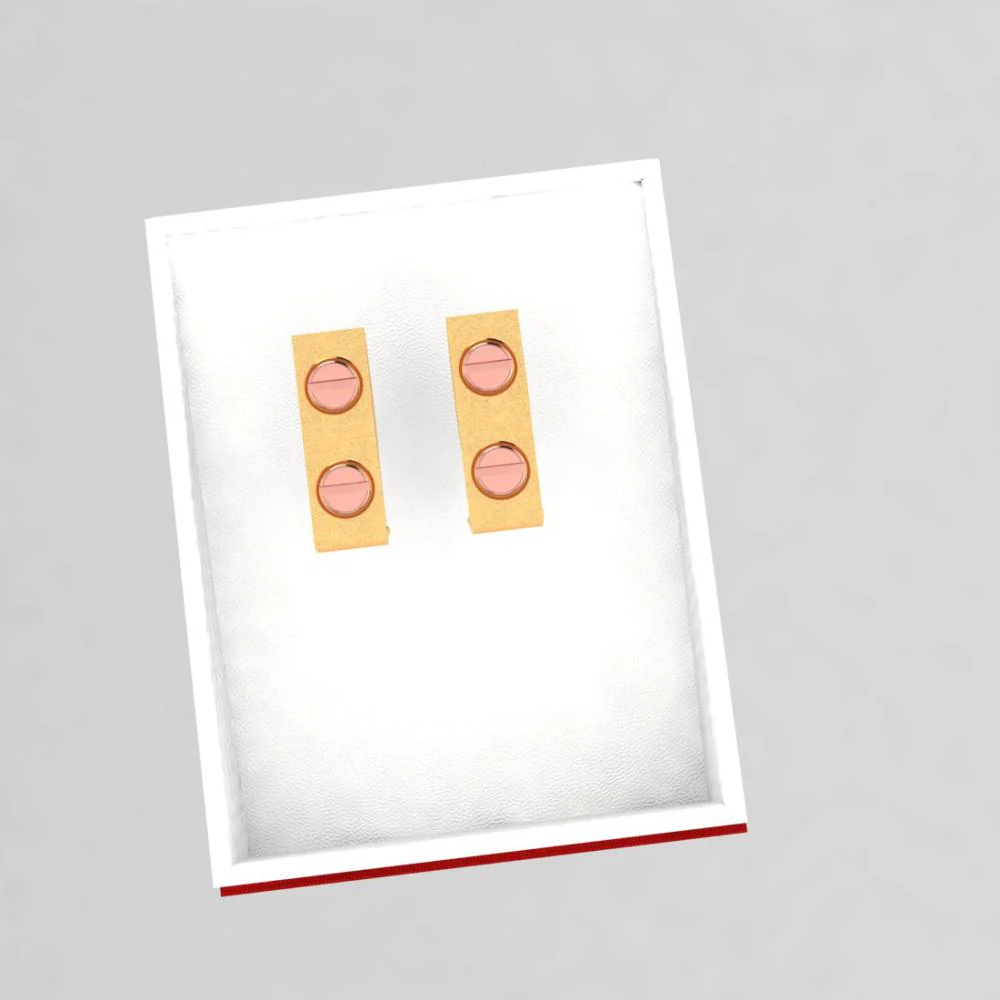 18k Rectangle Shaped Gold Earrings With Two Yellow Gold Coloured Dots - Image 6